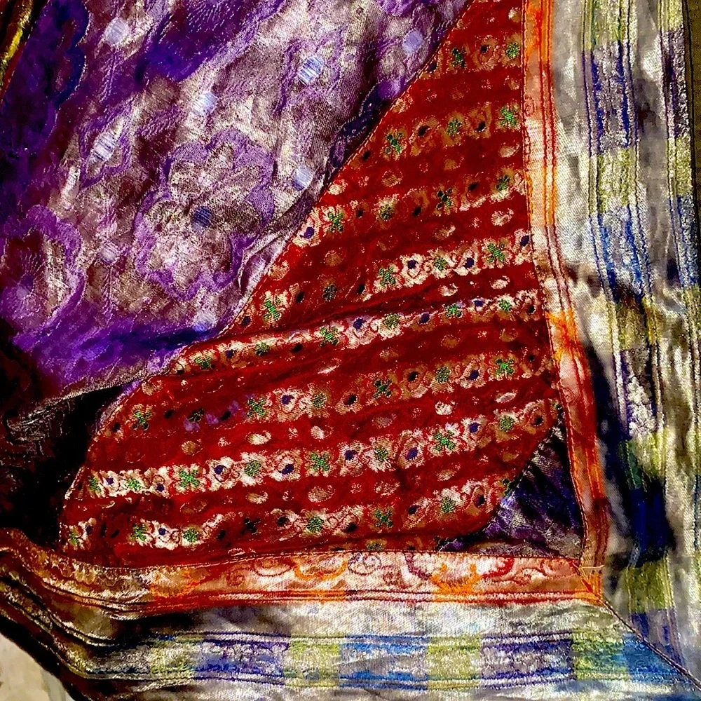 vintage euc cashmere & silk antique silk multilayered thick gold leaf oversized! - Picture 15 of 17